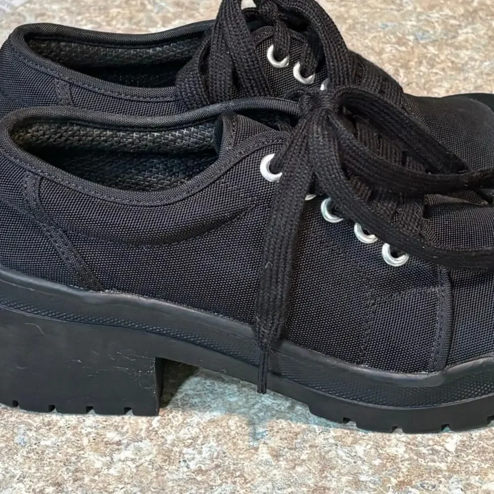 Jeffrey Campbell Black Punk Goth Lace Up Oxford Lug Platform Sneakers Size 6.5
